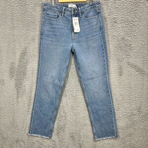 NWT Womens Vineyard Vines Straight Crop High Rise Light Wash Denim Fray Jeans